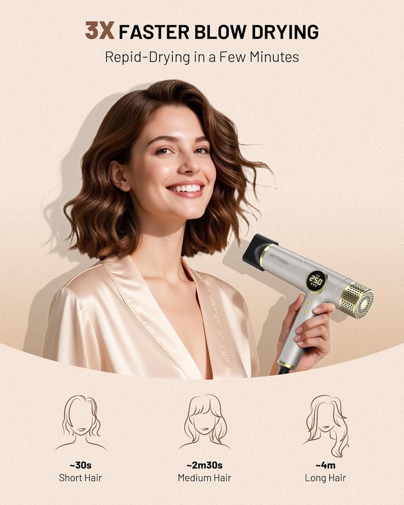 HITTIONA Infrared Ionic Hair Dryer with Diffuser - 2000W Dual Voltage Blow Dryer Gift for Women, Fast Drying, Lightweight & Low Noise, Red Light & Negative Ions, European Travel 110V-240V - Image 5